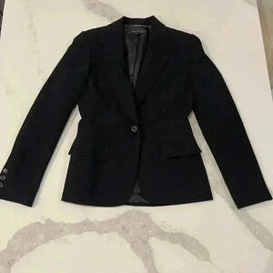 Anne Klein Blazer Jacket Padded Shoulder Asymmetrical Gold Pin Stripes Women's 4